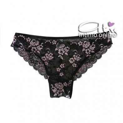 Completo intimo donna bralette in pizzo nero con fiori rosa Pura P0539C