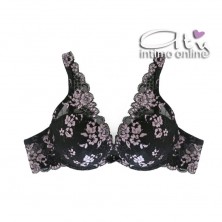 Completo intimo donna bralette in pizzo nero con fiori rosa Pura P0539C