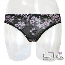 Completo intimo donna bralette in pizzo nero con fiori rosa Pura P0539C