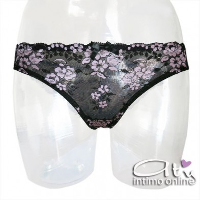 Completo intimo donna bralette in pizzo nero con fiori rosa Pura P0539C