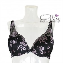 Completo intimo donna bralette in pizzo nero con fiori rosa Pura P0539C