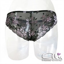 Completo intimo donna bralette in pizzo nero con fiori rosa Pura P0539C