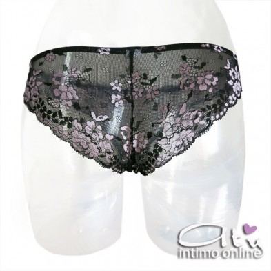 Completo intimo donna bralette in pizzo nero con fiori rosa Pura P0539C