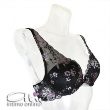 Completo intimo donna bralette in pizzo nero con fiori rosa Pura P0539C