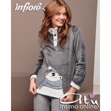 Pigiama in coral grigio con bottoni Infiore Saturn SAT650066