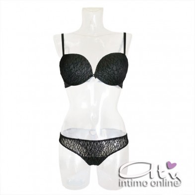 Lormar completo reggiseno super push up +2 taglie glitter  nero INT0029