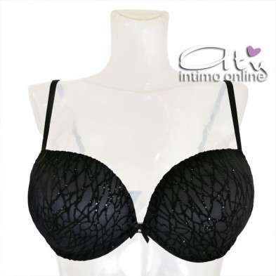 Lormar completo reggiseno super push up +2 taglie glitter  nero INT0029