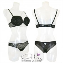Lormar completo reggiseno super push up +2 taglie glitter  nero INT0029