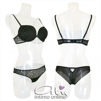 Lormar completo reggiseno super push up +2 taglie glitter  nero INT0029