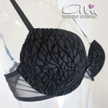 Lormar completo reggiseno super push up +2 taglie glitter  nero INT0029