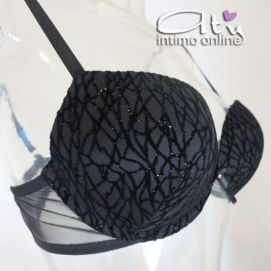 Lormar completo reggiseno super push up +2 taglie glitter  nero INT0029
