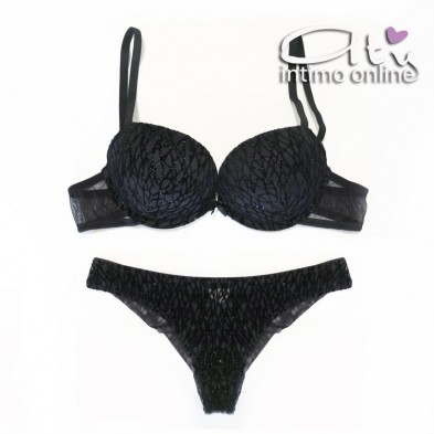 Lormar completo reggiseno super push up +2 taglie glitter  nero INT0029