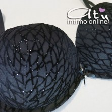 Lormar completo reggiseno super push up +2 taglie glitter  nero INT0029