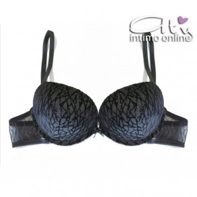 Lormar completo reggiseno super push up +2 taglie glitter  nero INT0029