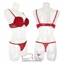 Lormar completo reggiseno super push up +2 taglie glitter rosso INT0029