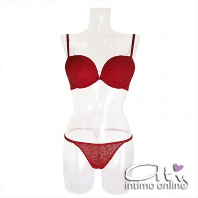 Lormar completo reggiseno super push up +2 taglie glitter rosso INT0029