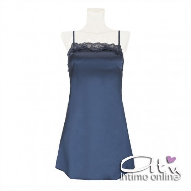 Composé Blu in raso LivCo Corsetti vestaglia + babydoll e perizoma Jacqueline