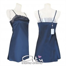 Composé Blu in raso LivCo Corsetti vestaglia + babydoll e perizoma Jacqueline