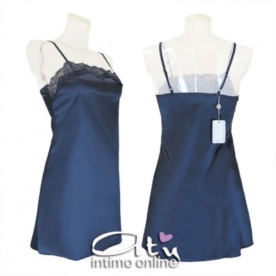 Composé Blu in raso LivCo Corsetti vestaglia + babydoll e perizoma Jacqueline
