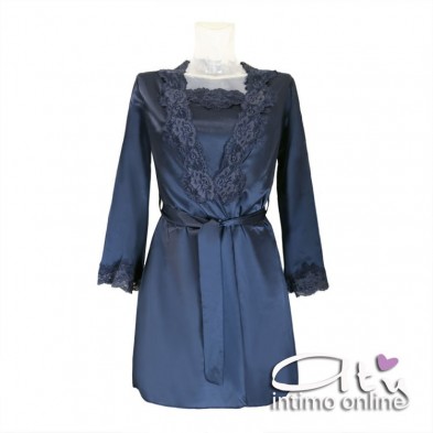 Composé Blu in raso LivCo Corsetti vestaglia + babydoll e perizoma Jacqueline