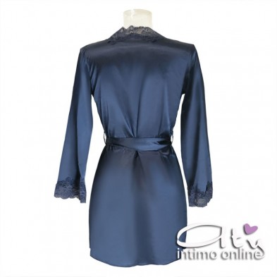 Composé Blu in raso LivCo Corsetti vestaglia + babydoll e perizoma Jacqueline