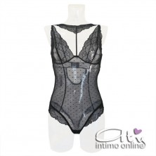 LivCo Corsetti sexy body nero in tulle con coppe in pizzo Kreame