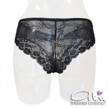 Slip brasiliana gioiello in pizzo nero Melusine Cofashion hot lingerie