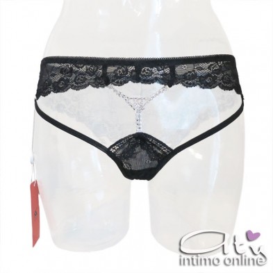 Slip brasiliana gioiello in pizzo nero Melusine Cofashion hot lingerie