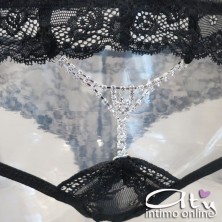 Slip brasiliana gioiello in pizzo nero Melusine Cofashion hot lingerie