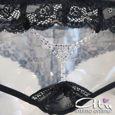 Slip brasiliana gioiello in pizzo nero Melusine Cofashion hot lingerie