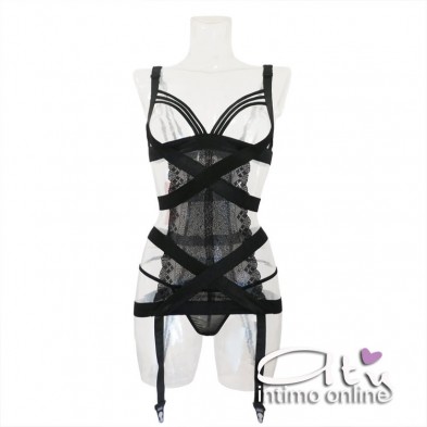 Completo guepiere sexy con coppe string + perizoma Itzel Cofashion