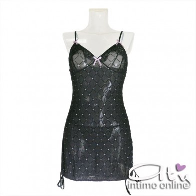 Babydoll sexy nero e perizoma hot con cristalli Misha Livcorsetti