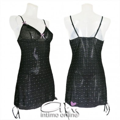 Babydoll sexy nero e perizoma hot con cristalli Misha Livcorsetti