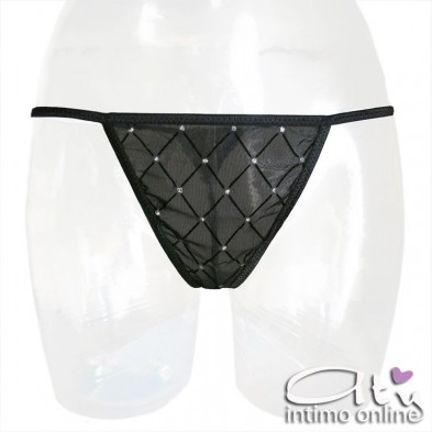 Babydoll sexy nero e perizoma hot con cristalli Misha Livcorsetti