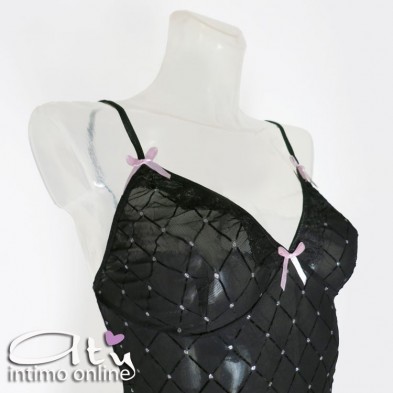 Babydoll sexy nero e perizoma hot con cristalli Misha Livcorsetti