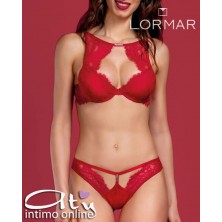 Lormar completo intimo rosso con reggiseno top sexy con inserto strass STA10094