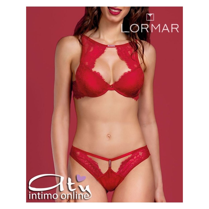 Lormar completo intimo rosso con reggiseno top sexy con inserto strass STA10094