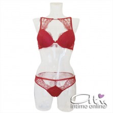 Lormar completo intimo rosso con reggiseno top sexy con inserto strass STA10094