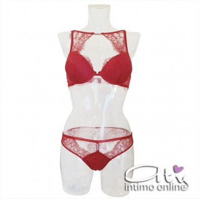 Lormar completo intimo rosso con reggiseno top sexy con inserto strass STA10094