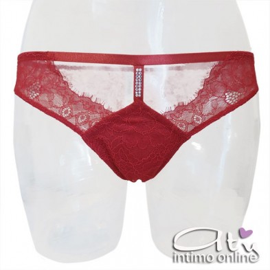Lormar completo intimo rosso con reggiseno top sexy con inserto strass STA10094