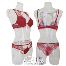 Lormar completo intimo rosso con reggiseno top sexy con inserto strass STA10094