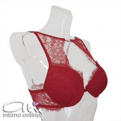Lormar completo intimo rosso con reggiseno top sexy con inserto strass STA10094