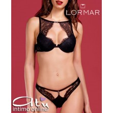 Lormar completo intimo nero con reggiseno top sexy con inserto strass STA10094