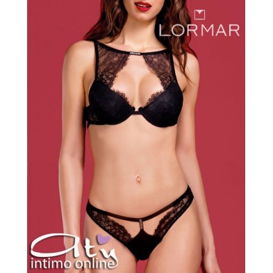 Lormar completo intimo nero con reggiseno top sexy con inserto strass STA10094