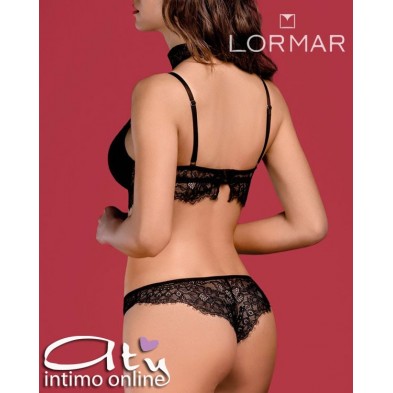 Lormar completo intimo nero con reggiseno top sexy con inserto strass STA10094