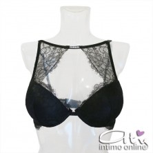 Lormar completo intimo nero con reggiseno top sexy con inserto strass STA10094