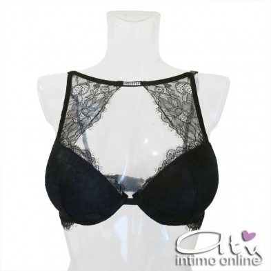 Lormar completo intimo nero con reggiseno top sexy con inserto strass STA10094