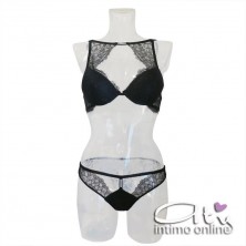 Lormar completo intimo nero con reggiseno top sexy con inserto strass STA10094