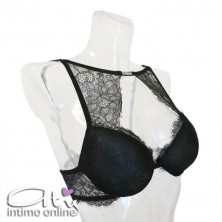 Lormar completo intimo nero con reggiseno top sexy con inserto strass STA10094