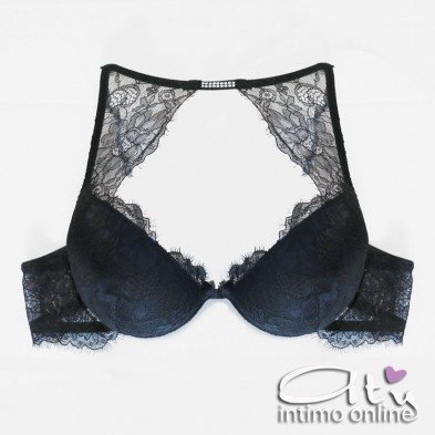 Lormar completo intimo nero con reggiseno top sexy con inserto strass STA10094